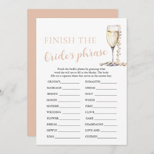 Pearls and Prosecco Finish the Bride's Phrase Game Invitation