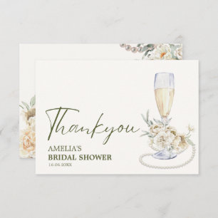 Pearls and prosecco Floral Bridal shower  Thank You Card