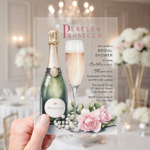 Pearls And Prosecco Floral Elegant Bridal Shower Acrylic Invitations