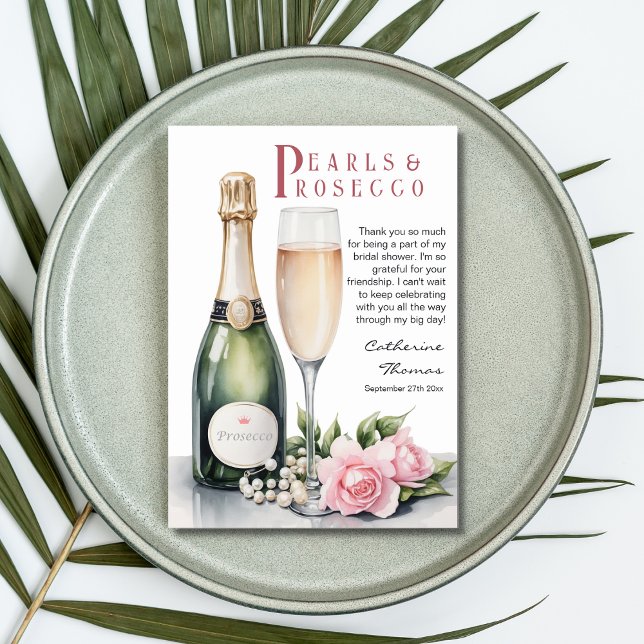 Pearls And Prosecco Floral Elegant Bridal Shower Thank You Card (Creator Uploaded)