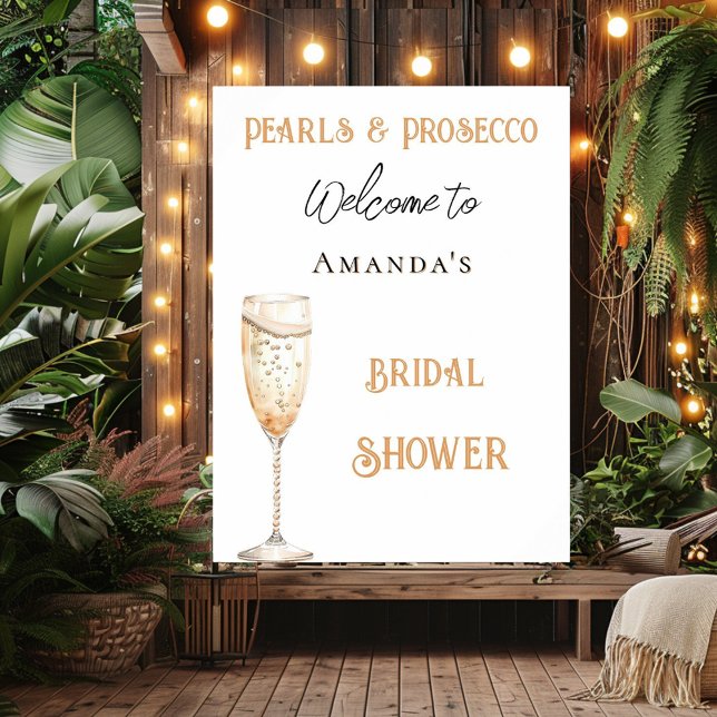 Pearls and Prosecco golden Bridal Shower welcome Poster (Creator Uploaded)