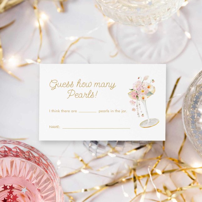 Pearls and Prosecco Guess How Many Pearls Game Business Card (Guess how many pearls card)