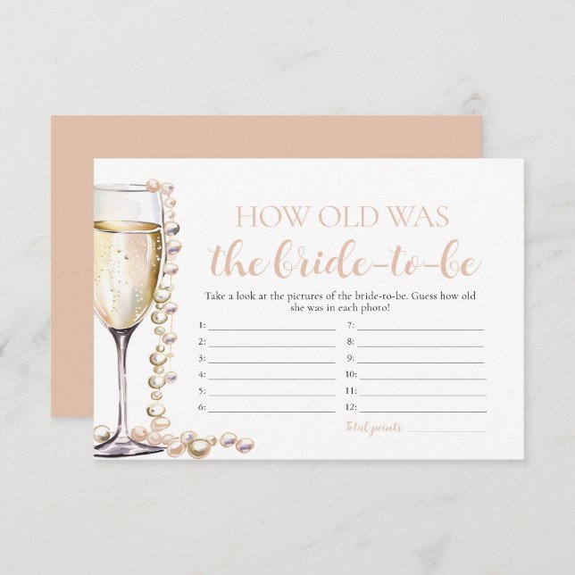 Pearls and Prosecco How Old Was the Bride Game Enclosure Card (Front/Back)