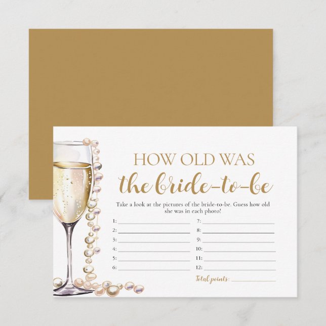 Pearls and Prosecco How Old Was the Bride Game Invitation (Front/Back)