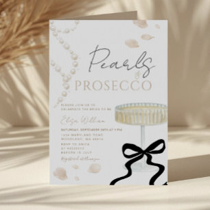 Pearls and Prosecco Ivory Bow Bridal Shower Invitation