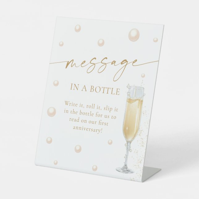 Pearls and Prosecco Message In A Bottle Game Pedestal Sign (Front)