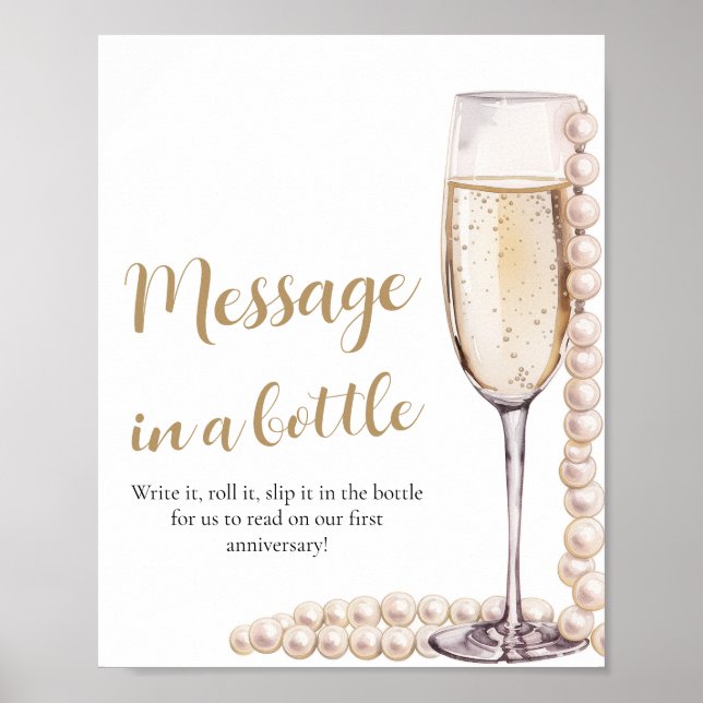 Pearls and Prosecco Message In A Bottle Sign Game (Front)