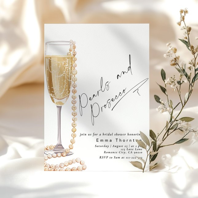 Pearls and Prosecco minimal Modern Bridal Shower Invitation (Creator Uploaded)