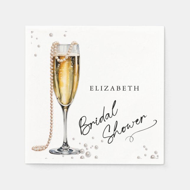 Pearls and Prosecco Minimalist Bridal Shower Napkin (Front)