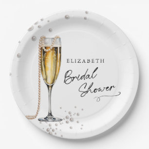Pearls and Prosecco Minimalist Bridal Shower Paper Plate