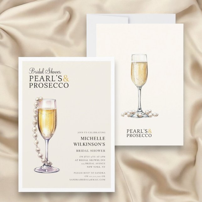 pearls and prosecco modern minimal invitation (fun modern minimal pearls and prosecco wedding bridal shower invitation )