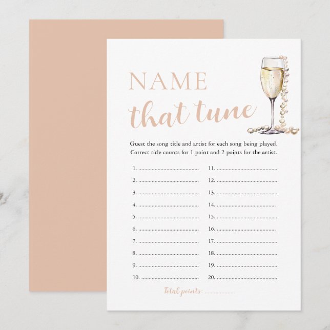 Pearls and Prosecco Name That Tune Bridal Game Invitation (Front/Back)