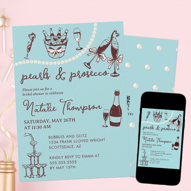 Pearls And Prosecco Personalised Bridal Shower Invitation (Creator Uploaded)