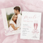 Pearls and Prosecco Photo Bridal Shower Invitation<br><div class="desc">This elegant invitation features a pink champagne glass adorned with a pink bow and pearls, with a customisable photo of the bride or couple on the back. Perfect for a modern bridal brunch or brunch and bubbly celebration, the watercolor design and chic glam elements add a touch of sophistication. Add...</div>