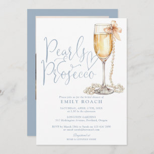 Pearls And Prosecco Photo QR Code Bridal Shower Invitation