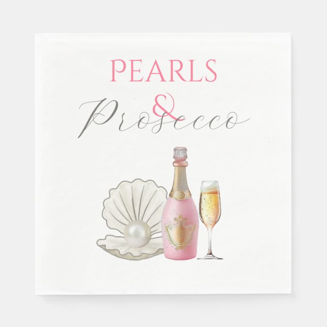 Pearls and Prosecco Pink Bridal Shower Napkin (Front)