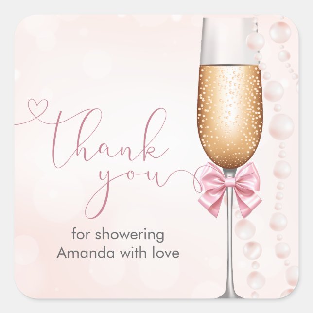 Pearls and Prosecco Pink Bridal Shower  Square Sticker (Front)