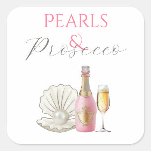 Pearls and Prosecco Pink Bridal Shower Square Sticker