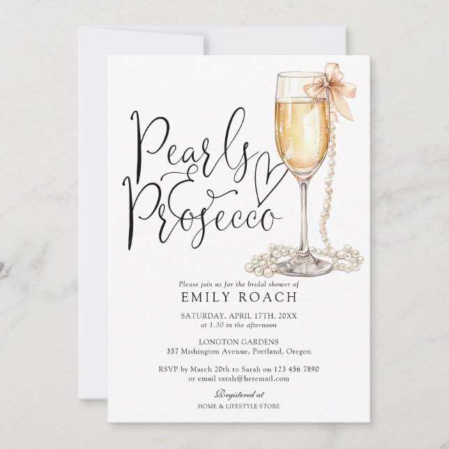 Pearls And Prosecco QR Code Blue Bridal Shower Invitation (Front)