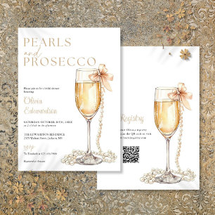 Pearls And Prosecco QR Code Bridal Shower Invitation