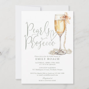 Pearls And Prosecco QR Code Green Bridal Shower Invitation