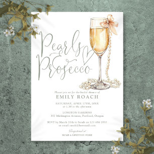 Pearls And Prosecco Sage Green Bridal Shower Invitation