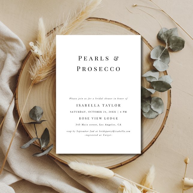 Pearls and Prosecco | Simple Modern Bridal Shower Invitation (Creator Uploaded)