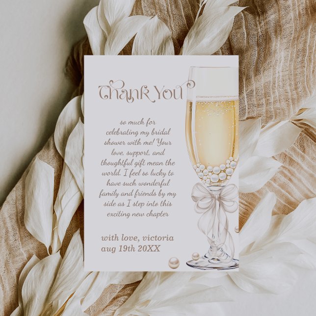 Pearls and Prosecco Themed Bridal Shower  Thank You Card (Creator Uploaded)
