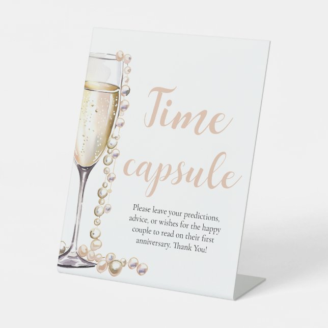 Pearls and Prosecco Time Capsule Bridal Shower  Pedestal Sign (Front)