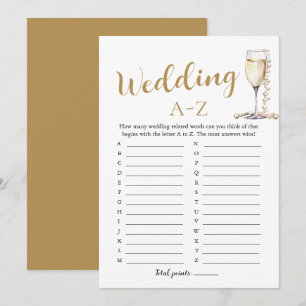 Pearls and Prosecco Wedding A-Z Bridal Shower Game Invitation