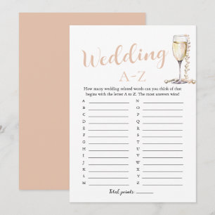 Pearls and Prosecco Wedding A-Z Bridal Shower Game Invitation