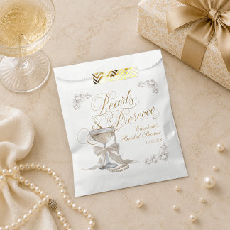 Pearls and Prosecco White Bow Bridal Shower Favour Bag