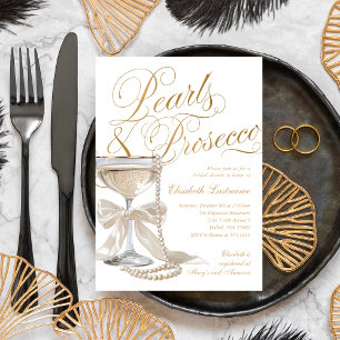 Pearls and Prosecco White Bow Bridal Shower Invitation