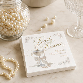 Pearls and Prosecco White Bow Bridal Shower Napkin
