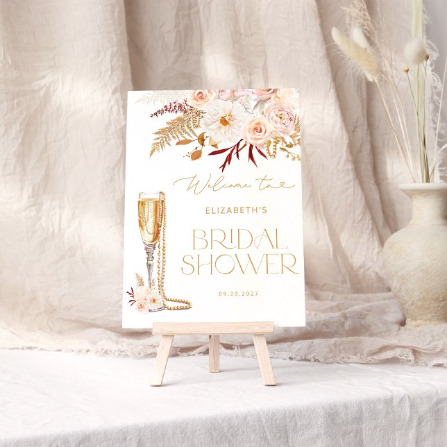 Pearls and Prosecco with Floral Bridal Welcome Poster (Creator Uploaded)