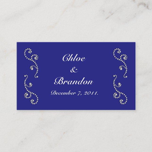 Pearls and Sapphire Blue Wedding Website Card (Front)