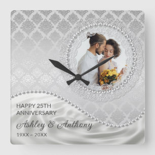 Pearls and Satin  Square Wall Clock