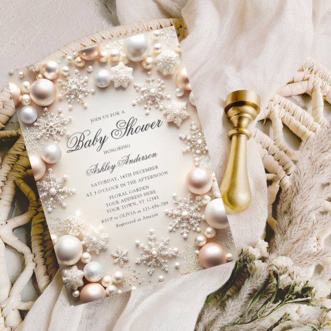 Pearls and Snowflakes Baby Shower Invitation (Creator Uploaded)