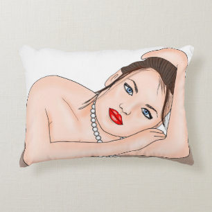 Pearls Beautiful Blue Eyed Woman Decorative Cushion