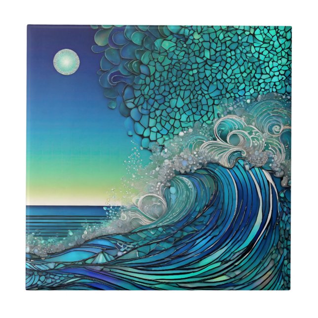 Pearls Beneath the Tide – Surreal Seascape Ceramic Tile (Front)