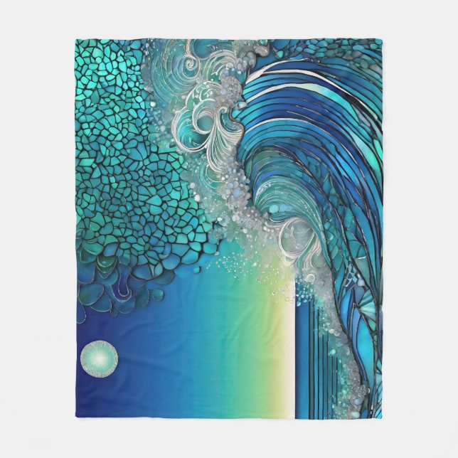 Pearls Beneath the Tide – Surreal Seascape Fleece Blanket (Front)