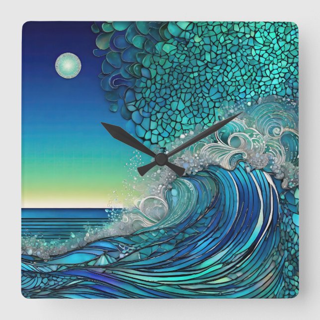 Pearls Beneath the Tide – Surreal Seascape Square Wall Clock (Front)