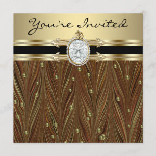 Pearls Black Gold Womans Birthday Party Invitation