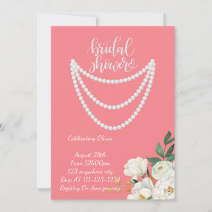 pearls bridal shower invitation in pink