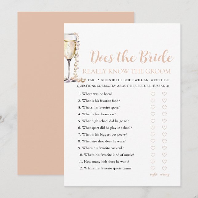 Pearls Does The Bride Really Know The Groom Game Invitation (Front/Back)