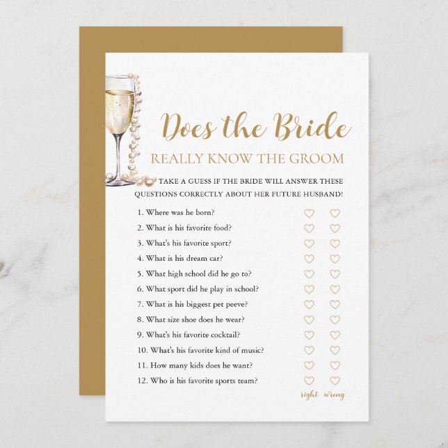 Pearls Does The Bride Really Know The Groom Game Invitation (Front/Back)