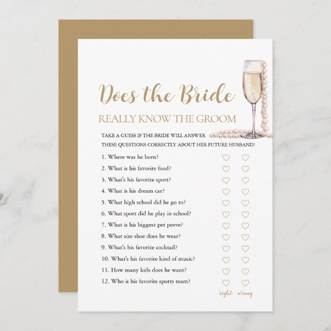 Pearls Does The Bride Really Know The Groom Game Invitation (Front/Back)