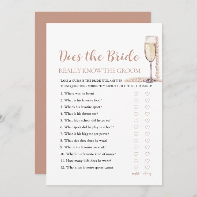 Pearls Does The Bride Really Know The Groom Game Invitation (Front/Back)