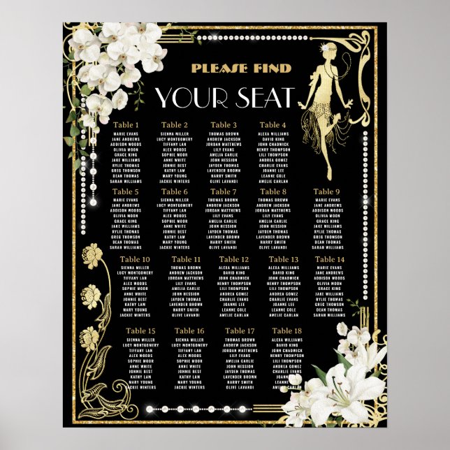 Pearls Floral Art Deco Gatsby Roaring 20s Seating  Poster (Front)