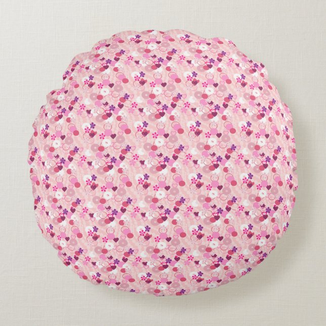 Pearls, Flowers, & Pink Round Cushion (Front)